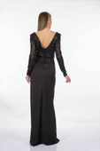 DORİDORCA Kruvaze Yaka Uzun Kollu Önden Yırtmaçlı Payetli Maxi Boy Kadın Abiye 231KB5033 thumbnail 7