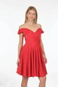 DORİDORCA Düşük Kol Kalp Yaka Saten Mini  Kadın Abiye 211KB2134 thumbnail 4