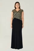 Alfa Beta V Yaka Üst Payetli Uzun Abiye Elbise - 1
