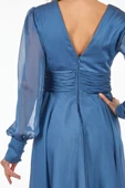 DORİDORCA V yaka Uzun Kollu Drapeli Midi Boy Kadın Abiye 211KB3081 thumbnail 3