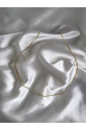 Kristal Taşlı Altın Kaplama Tekli Halka Figürlü Vücut Kolyesi - Aksesuarı - Bel - Zincir - Tasarım thumbnail 2