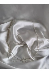 Kristal Taşlı Gümüş Renk Yıldız Figürlü 3'lü Vücut Kolyesi - Aksesuar - Bel - Zincir Tasarım thumbnail 2