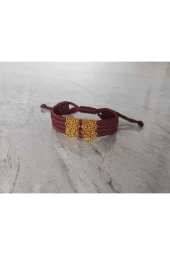 Kahverengi Kordon Dokuma Zincir Model Örgü Ip Bileklik thumbnail 2