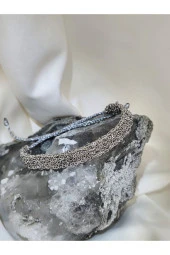 Zincir Dokuma Kordon El Yapımı Otantik Gümüş Platin Renkli Bileklik - 2