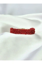 Kırmızı Zincir Dokuma Kordon El Yapımı Otantik Bileklik thumbnail 1