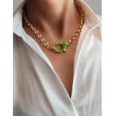 Yeşil Neon Renkli Gold Zincir Kolye - 3
