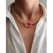 Pembe Neon Renkli Gold Zincir Kolye - 1