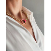 Pembe Neon Renkli Gold Zincir Kolye - 2