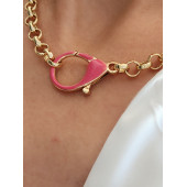 Pembe Neon Renkli Gold Zincir Kolye - 3