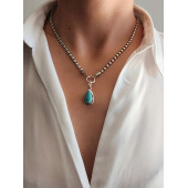 Arpa Model Silver Turkuaz Taşlı Zincir Kolye thumbnail 2