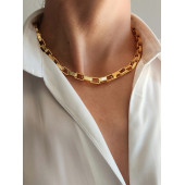 Kare Halkalı Unisex Gold Çelik Kolye thumbnail 1