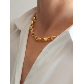 Kare Halkalı Unisex Gold Çelik Kolye thumbnail 2