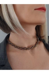 Etnik Bohem Sarmal Dönmeli Model Kristal Sarı Gold Boncuk Kolye - 1