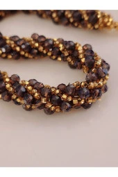 Etnik Bohem Sarmal Dönmeli Model Kristal Sarı Gold Boncuk Kolye - 3
