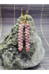 Miyuki Tila Taşlı Pembe Gümüş Bohem Etnik El Yapımı Küpe - 1