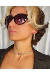 Kırmızı Dikdörtgen Taşlı Zincir Model Sallantılı Küpe thumbnail 1