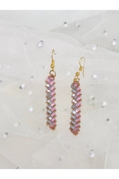 Miyuki Tila Taşlı Pembe Gümüş Bohem Etnik El Yapımı Küpe - 2