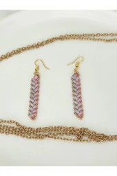 Miyuki Tila Taşlı Pembe Gümüş Bohem Etnik El Yapımı Küpe - 3