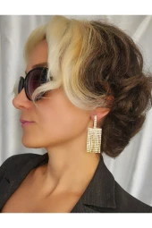 Fenomen Taşlı Parlak Disco Hit Sallantılı Altın Kaplama Küpe thumbnail 2