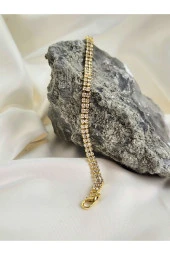 İki Sıralı Kristal Su Yolu Altın Kaplama Gold Renk Bileklk thumbnail 2