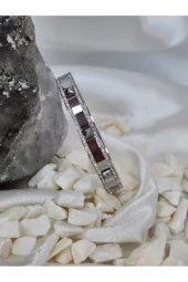 316 L Çelik Zirkon Taşlı Silver Beyaz Renkli Kelepçe Bileklik - 1