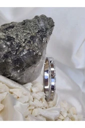 316 L Çelik Zirkon Taşlı Silver Beyaz Renkli Kelepçe Bileklik - 2