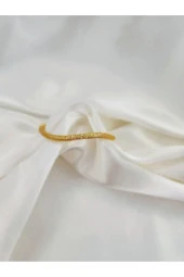 316 L S Şeklinde Zirkon Taşlı Çelik Altın Kaplama Gold Kelepçe - 3