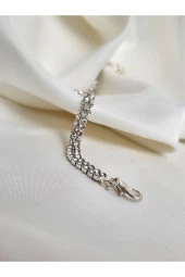 İki Sıralı Kristal Su Yolu Silver Gümüş Renk Bileklk thumbnail 1