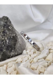 316 L Çelik Zirkon Taşlı Silver Beyaz Renkli Kelepçe Bileklik - 3