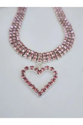 Kalp Uçlu 3 Sıralı Pembe Choker Kolye - 2