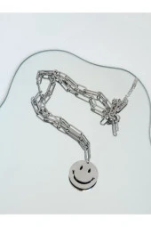 Çelik Gülen Smile Emoji Model Uzun Kolye thumbnail 1
