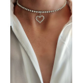 Kristal Taşlı Kalp Love Beyaz Gümüş Renkli Choker Kolye - 3