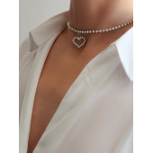 Kristal Taşlı Kalp Love Beyaz Gümüş Renkli Choker Kolye - 4