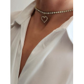 Kristal Taşlı Kalp Love Altın Kaplama Gold Sarı Renkli Choker Kolye thumbnail 4