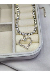 Kristal Taşlı Kalp Love Beyaz Gümüş Renkli Choker Kolye - 2
