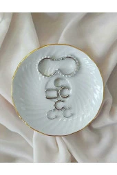 8' Li Incili Gümüş Renkli Küpe Seti thumbnail 2