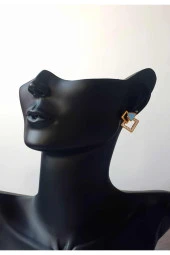 Altın Kaplama Gold Neon Mineli Turkuaz Kare Zirkon Taşlı Minimalist Küpe thumbnail 3