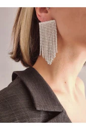 Fenomen Sallantılı Taşlı Gece Abiye Silver Küpe thumbnail 1