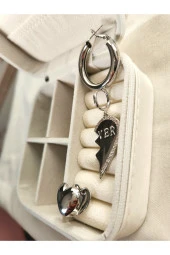 3'lü Halka Kalp Tombik Silver Gümüş Renk Çelik Küpe Seti thumbnail 3