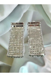 Arpa Pullu Taşlı Gümüş Silver Renk Küpe thumbnail 1