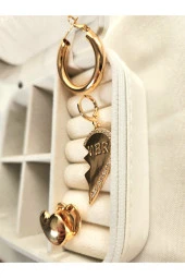 3'lü Halka Kalp Tombik Altın Kaplama Gold Renk Çelik Küpe Seti thumbnail 2