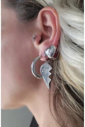 3'lü Halka Kalp Tombik Silver Gümüş Renk Çelik Küpe Seti thumbnail 4