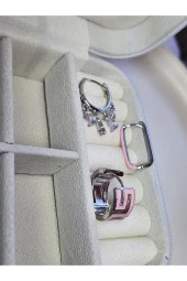 3'lü Mineli Pembe Halka Shakira Dikdörtgen Çelik Silver Küpe Seti - 1