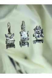 3'lü Klasik Zarif Baget Model Zirkon Silver Gümüş Renk Küpe Seti thumbnail 1