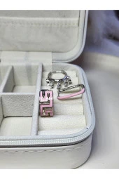 3'lü Mineli Pembe Halka Shakira Dikdörtgen Çelik Silver Küpe Seti - 3