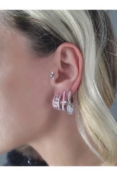 3'lü Mineli Pembe Halka Shakira Dikdörtgen Çelik Silver Küpe Seti - 4