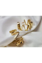 Zikzak Model Halka Altın Kaplama Renk Küpe thumbnail 3