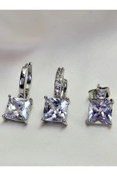 3'lü Klasik Zarif Baget Model Zirkon Silver Gümüş Renk Küpe Seti thumbnail 2