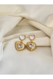 Sedefli Kalp Aşk Sallantılı Zarif Zirkon Taşlı Küpe thumbnail 1