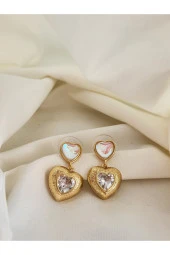 Sedefli Kalp Aşk Sallantılı Zarif Zirkon Taşlı Küpe thumbnail 2